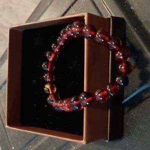 Unisex 7.5 inch polished cognac 8mm beads Genuine Baltic Amber stretch bracelet